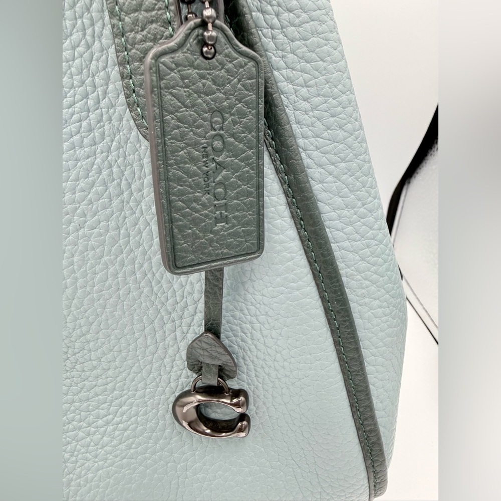 Coach Lori Shoulder Bag Wristlet Set Sage Aqua Pebble Leather Pewter C6627 - Picture 10 of 14